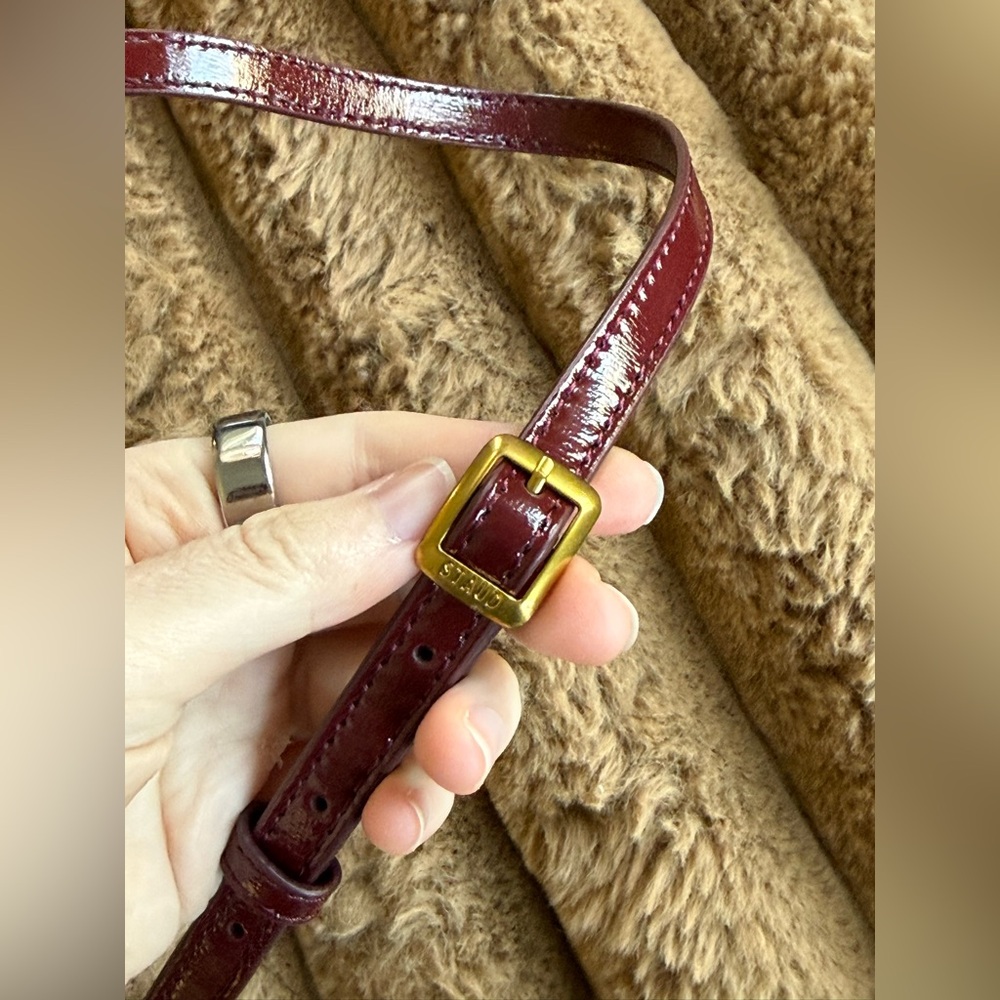 STAUD Moon Mini Split Leather Crossbody Bag Bordeaux - Picture 13 of 17
